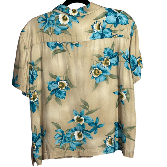 Caribbean Joe Petite Let Go Button Up Hawaiian Shirt Wood Buttons Vintage SZ PXL - Picture 2 of 8